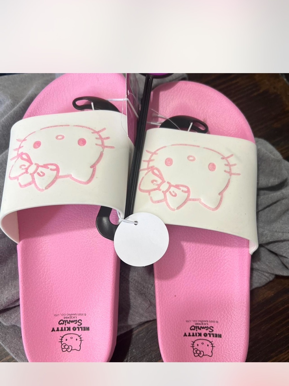 Hello Kitty Pink and White Slide Sandals 7